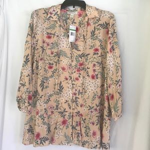 Vintage America Blouse, Peach/Floral, Sz Lg, NWT